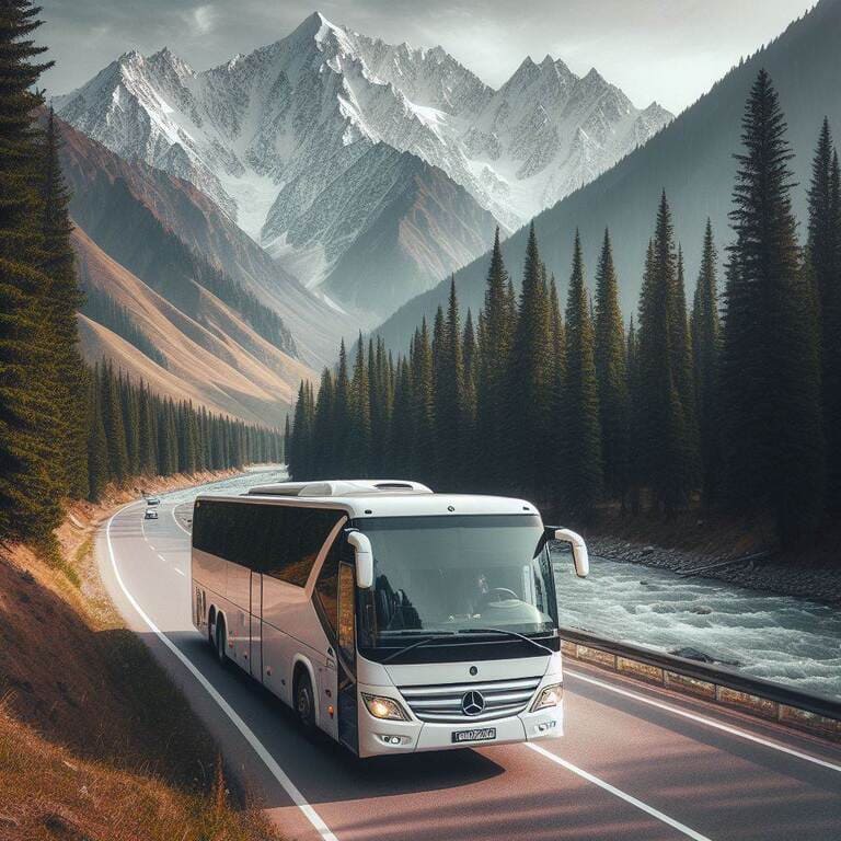 Картина белый Mercedes Tourismo💎 Аренда автобусов Алматы "BusRent"
